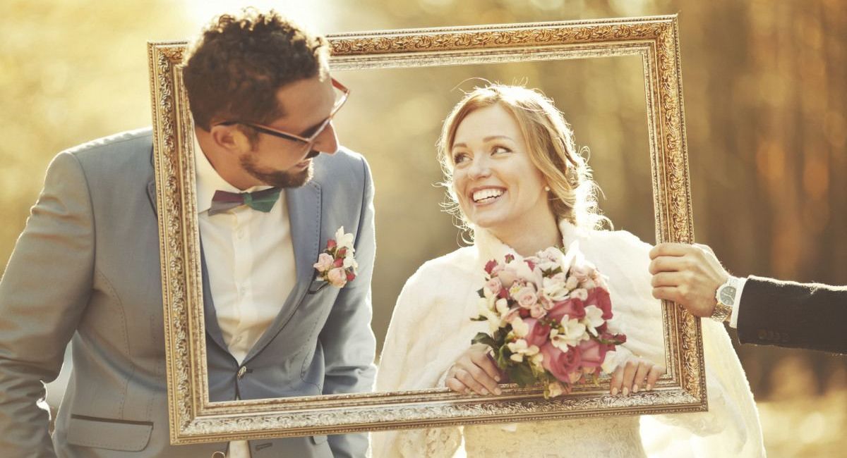 Groom and bride on wedding day.