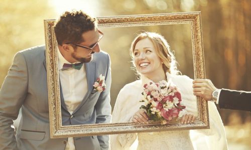 Groom and bride on wedding day.
