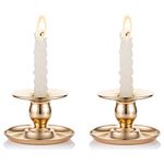 NUPTIO Metall Chamberstick 2 Stück Gold Messing Kerzenhalter Passt Taper, Kerzenhalter, Teelichter und Stumpenkerzen für Fenster Und Mantel Display, Kerzenhalter Stabkerze für Weihnachten Deko