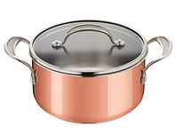 Tefal by Jamie Oliver Premium Triply Kupfer Kochtopf E49044 | 20 cm | Dreilagige Konstruktion: Edelstahl, Aluminium, Kupfer | Genieteter Griff | Glasdeckel | Induktionsgeeignet