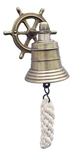 Glocke mit Steuerrad-Wandhalterung Messing antik - perfekt für die maritime Dekoration