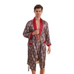 DEBAIJIA Herren Schlafanzug Morgenmantel Bademantel Pyjama Kurze Hose Seide Lang Satin Nachtwäsche Männer Hausmantel (Rot-4XL)