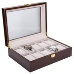 SHYEKYO Holz Uhrenbox, 10 Gitter Uhrenaufbewahrungsboxen mit Glasdeckel Schmucketui Uhrenetuis für Herren Leicht zu reinigen Uhrenvitrine Organizer für Uhren und Schmuck