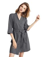 SIORO Damen Morgenmantel, Baumwolle, Kimono, Robe, Strick, Damen, Bademantel, Nachtwäsche, kurz XXL, dunkelgrau