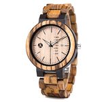 Kim Johanson Herren Holz-Edelstahl Armbanduhr *Light Week* mit Datum- & Tagesanzeige Handgefertigt Quarz Analog Uhr Vegan inkl. Geschenkbox