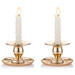 NUPTIO Metall Chamberstick 2 Stück Gold Messing Kerzenhalter Passt Taper, Kerzenhalter, Teelichter und Stumpenkerzen für Fenster Und Mantel Display, Kerzenhalter Stabkerze für Weihnachten Deko