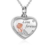 Rose Urne Kette Sterling Silber Feuerbestattung Halskette I Love You Forever Rose Blume Urne für menschliche Asche Foto Bild Erinnerung Medaillon Anhänger Halskette Schmuck Geschenke