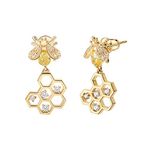 Emibele Ohrringe, 925 Sterling Silber Nadel, Kubik Zirkonia Messing Kleine Bienen & Honigwabe Ohrringe für Damen Frauen Mode Schmuck Accessoires - Champagner Gold