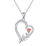 NINAMAID Damen Rose Blume Halskette 925 Sterling Silber Liebesherz Anhänger Halskette Kette Schmuck für Mutter Damen Mädchen Frau Verstellbarer mit 5A Zirkonia