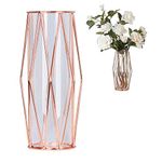 Perfuw Vase Glas Blumenvase Mit Geometrischem Metallständer, Kristallklare Terrarien Pflanzgefäß Knospen-glasvasen Für Blumen Hydroponikpflanze, Herzstück Für Zuhause/Büro/Hochzeit - Roségold