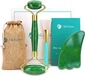 Original Jade-Massagegerät & Gua Sha-Set - Jaderoller - Gesichtsroller: 100% Echte natürliche Jade - Gesichtsmassagegerät für Falten, Anti-Aging Jaderoller - Authentisch, stabil, geräuschloses Design