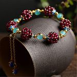 Feng Shui Reichtum Armband Granat Armband Amazonston Cloisonné Emaille Perlen handgemachte natürliche Edelstein Amulett Heilung Chakra Kristall Glücksbringer Schmuck Geschenk für Frauen/Mädchen