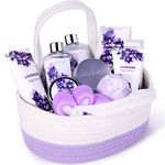 BODY & EARTH 11 tlg. Lavendel Geschenkkorb, Lavendelöl, Peeling, Haarseife, Badesalz, Schaumbad, Duschgel, Wellness Set für Frauen, Geburtstagsgeschenk für Frauen, Mama, Freundin, Frauen Geschenk