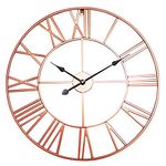 Antic by Casa Chic - Große Metall Wanduhr mit Quarz Uhrwerk - 60 cm Durchmesser - Römische Ziffern - Vintage Zeiger - Rosegold