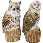 Dekovogel Holzvogel 2er Set Eule Uhu & Kauz handgearbeitet aus Lindenholz, 20x9x7 cm