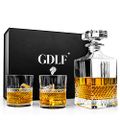 GDLF - Whisky Karaffe - Dekanter - Hochwertiger Europäischer Kristall - 800 ml - Whiskey Karaffe Set - 2 Whisky Gläser - Geschenke für Männer