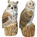 Dekovogel Holzvogel 2er Set Eule Uhu & Kauz handgearbeitet aus Lindenholz, 20x9x7 cm