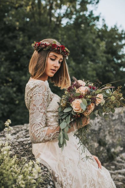 Gesicht, Haare, Pflanze, Blume, Hochzeitskleid, Schulter, Braut, Kleid, Blitzlichtfotografie, Brautkleidung,
