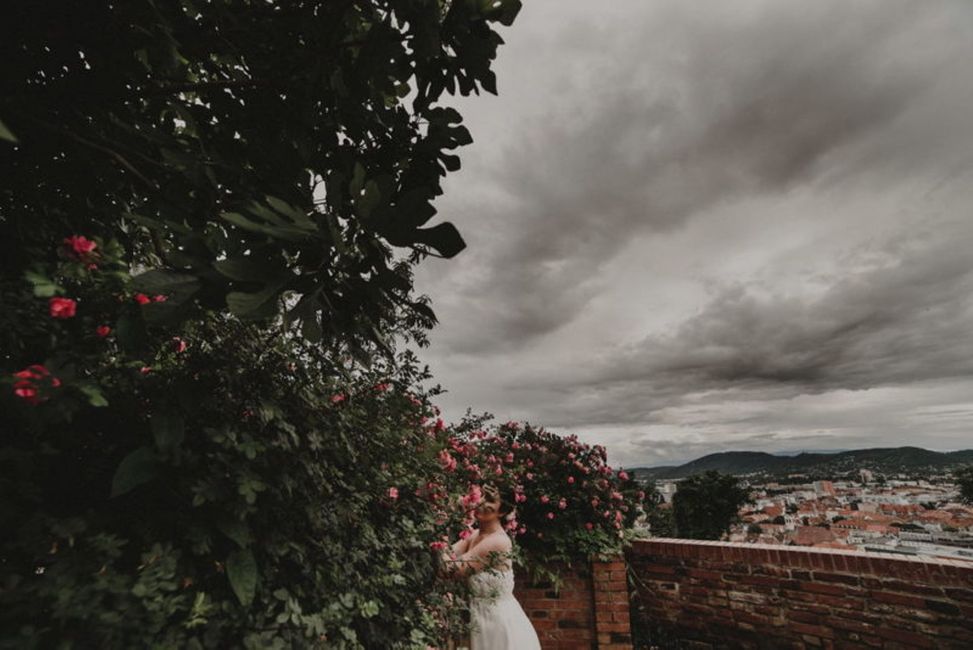 Wolke, Himmel, Pflanze, Blume, Gebäude, Kleid, Blitzlichtfotografie, Hochzeitskleid, Glücklich, Baum,