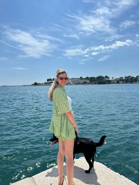 Wasser, Himmel, Lächeln, Wolke, Hund, Sonnenbrille, Azurblau, menschlicher Körper, Kleid, glücklich,